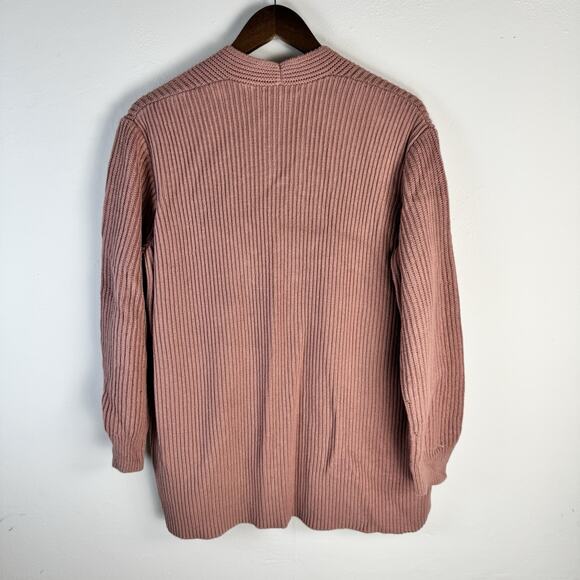 MADEWELL Open Front Cardigan Sweater Pink Rose Dust LARGE 100%Cotton Cozy Knit - Picture 2 of 8